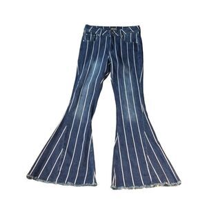 Grace In LA Jeans‎ Women Sz 27 Pinstripe Flare Frayed Bell Bottom Denim Boho